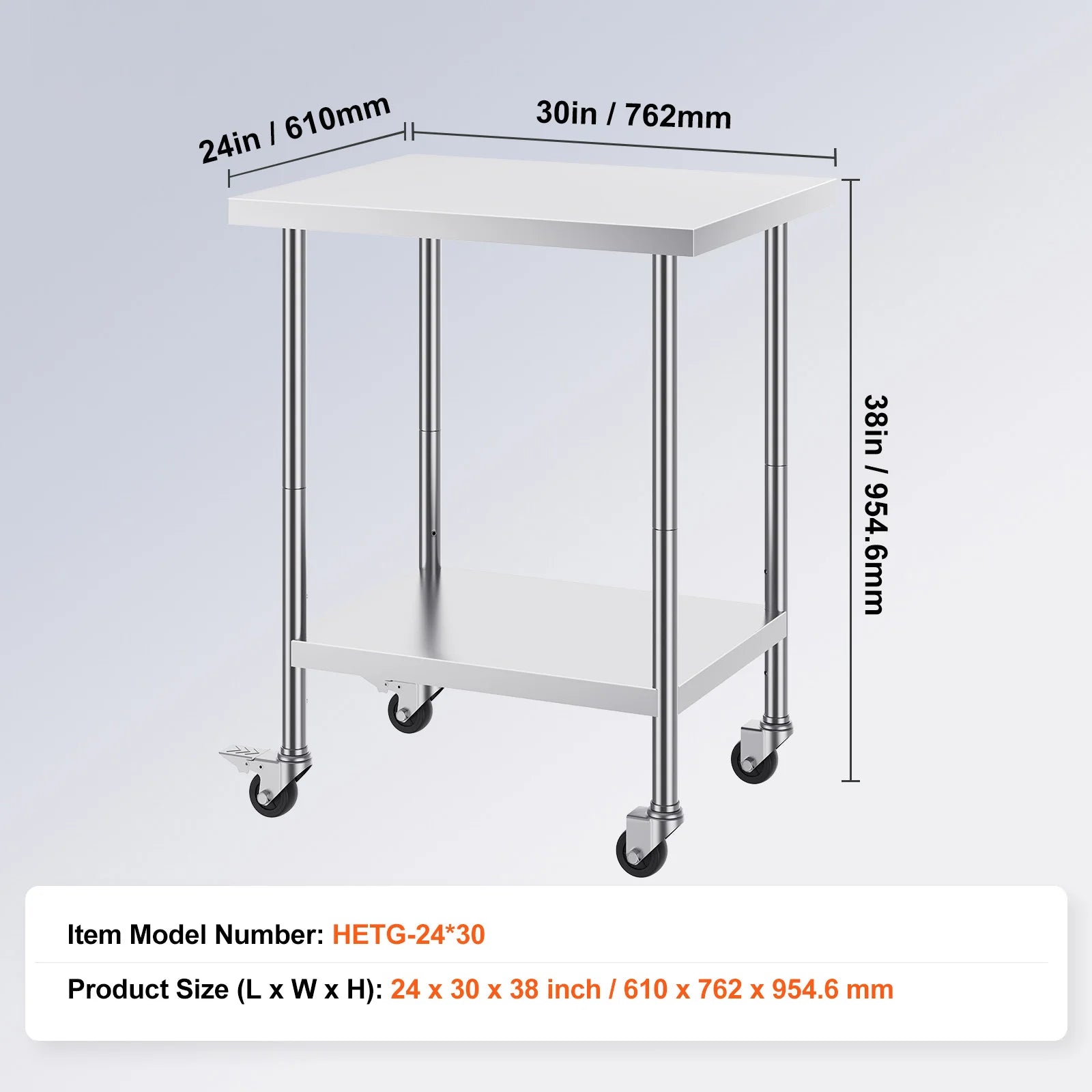 Stainless Steel Work Table with Wheels & Adjustable Shelves