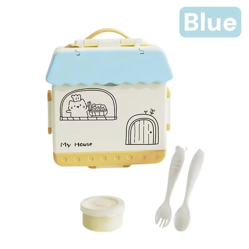 Four-Compartment Lunch Box with Spoon and Fork