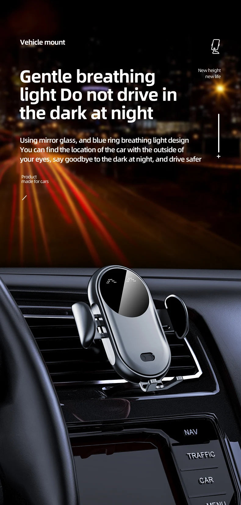 Automatic-Clamp Wireless Car Charging Mount