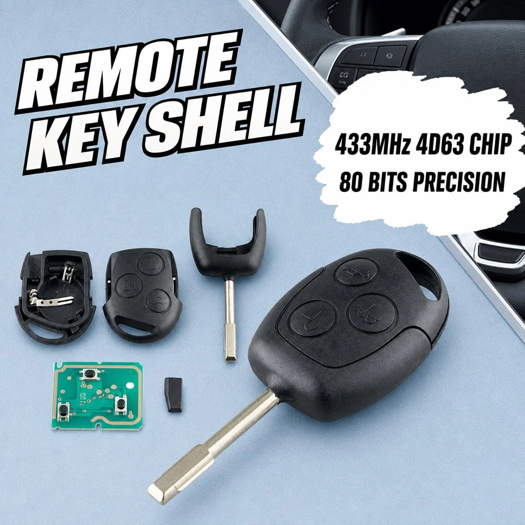 Pre Ford Fiesta MK6 2002-2008 kľúčový ovládač 433MHz 80Bit 4D63 transpondérový čip s batériou, bezkľúčový vstup, odolný, ergonomický dizajn, stabilný signál, dlhý dosah, ľahká programovateľnosť, náhradný