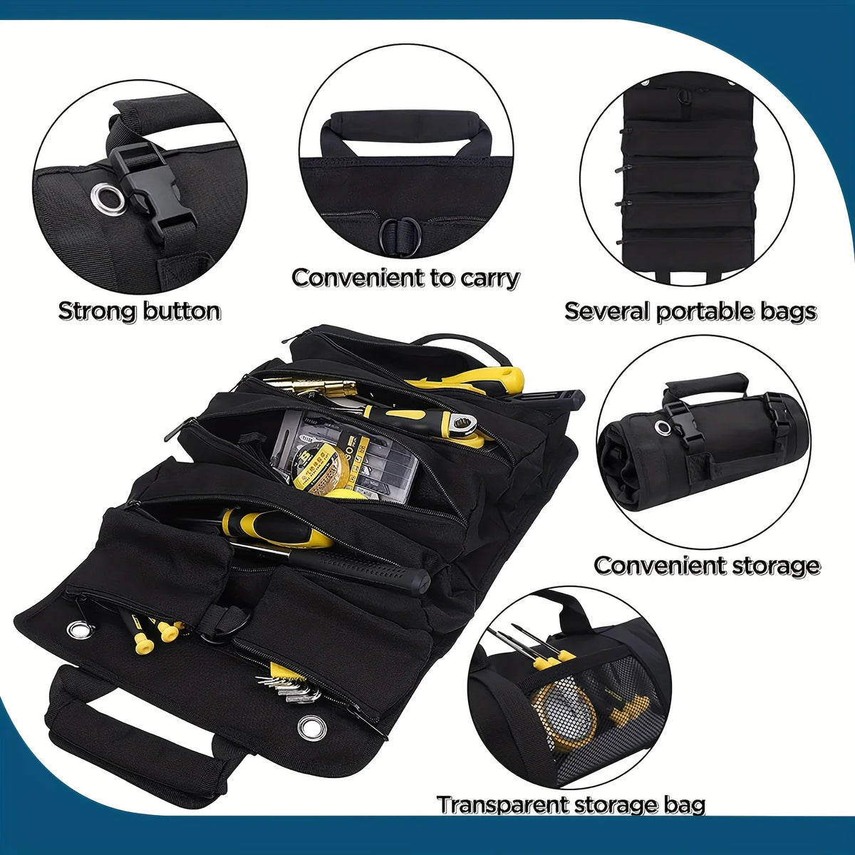 Roll-Up Tool Bag with Detachable Pouches