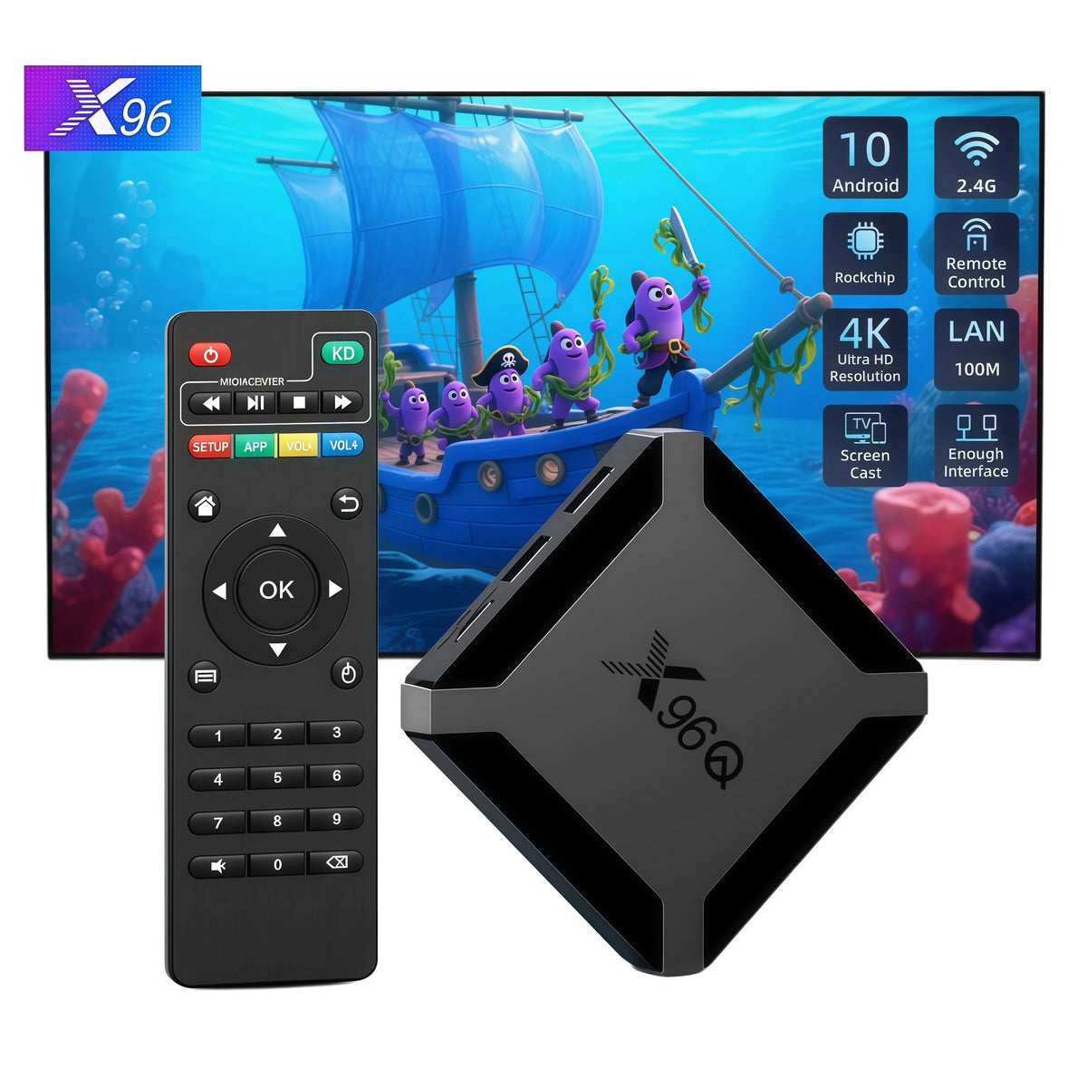 X96Q Android 10.0 TV Box, 2GB DDR3, 16GB EMMC, 4K Ultra HD, Allwinner H313 Quad-Core ARM Cortex-A53, Wi-Fi, Mini Smart Media Player Set-Top Box, with IR Remote Control, Compatible with Various LCD TVs and Older TV Models
