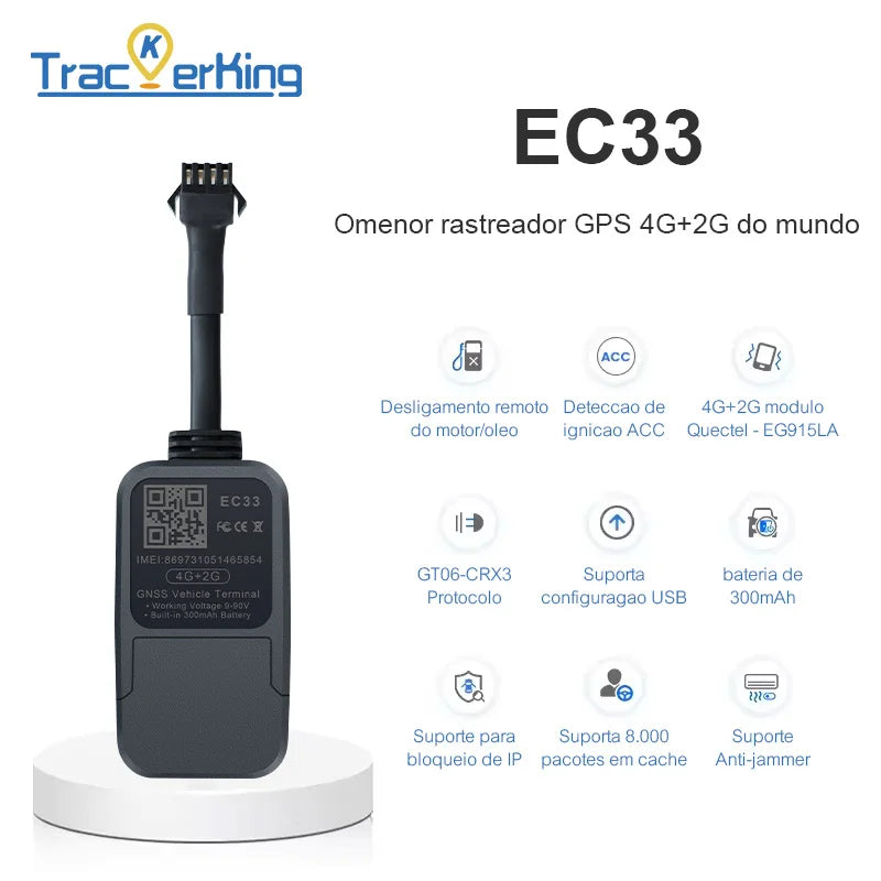 2kom EC33 4G+2G GPS tracker s baterijom od 300mAh TrackerKing Najmanji tracker Relay GPS Rastreador GPS J16 Acc Alarm
