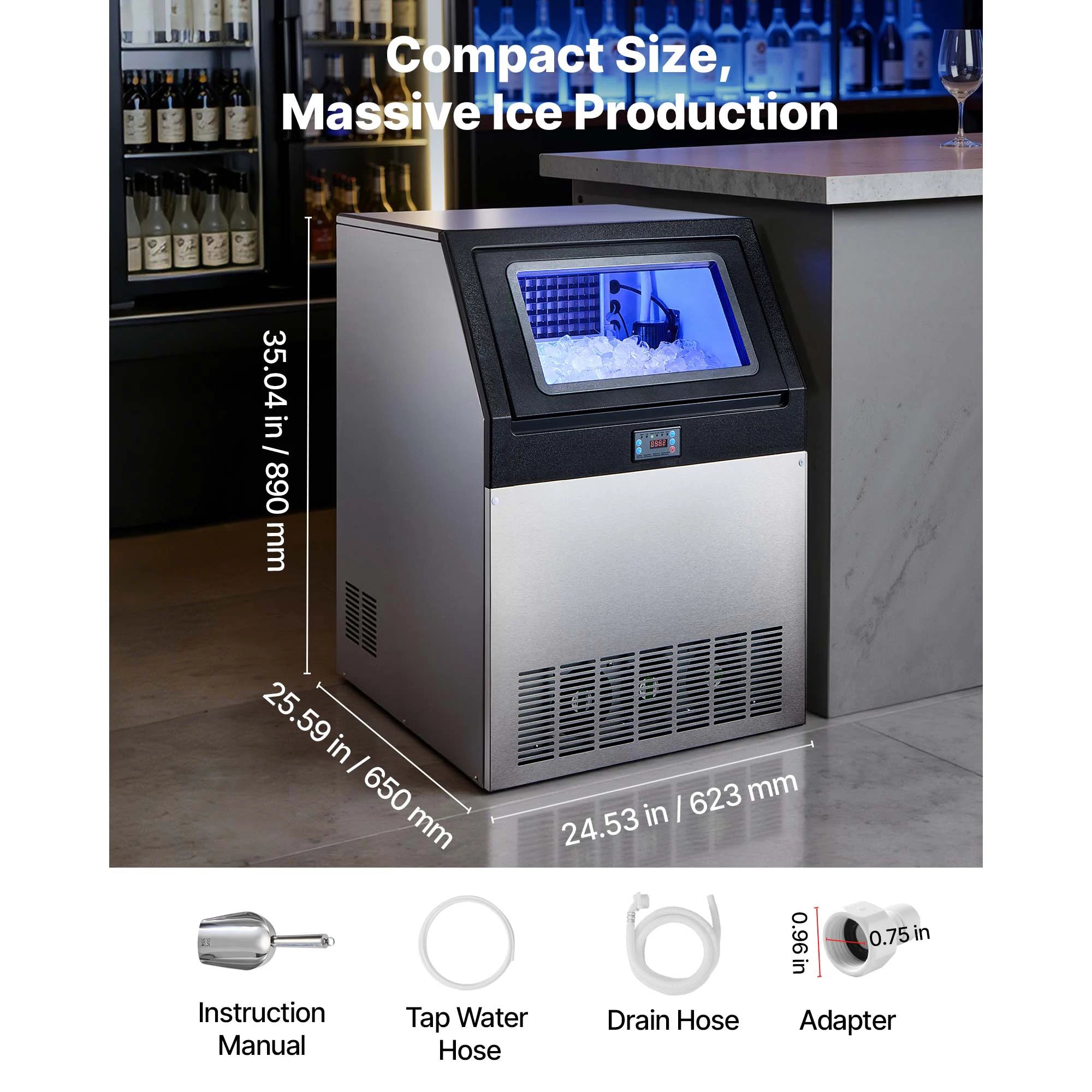 Machine à glaçons commerciale 80 lbs/24h avec affichage LED et auto-nettoyage