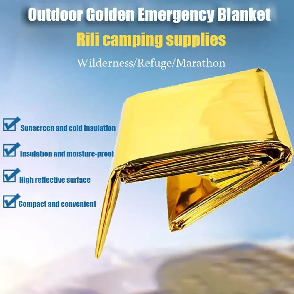 Emergency Thermal Poncho Blanket Lightweight Folding Water Resistant Windproof Sunshade Reusable First Aid Camping Mat Pad Cover 