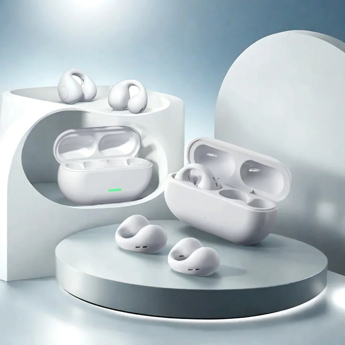 Bluetooth 5.3 Open-Ear Clip Earbuds with Multipoint and Charging Case
