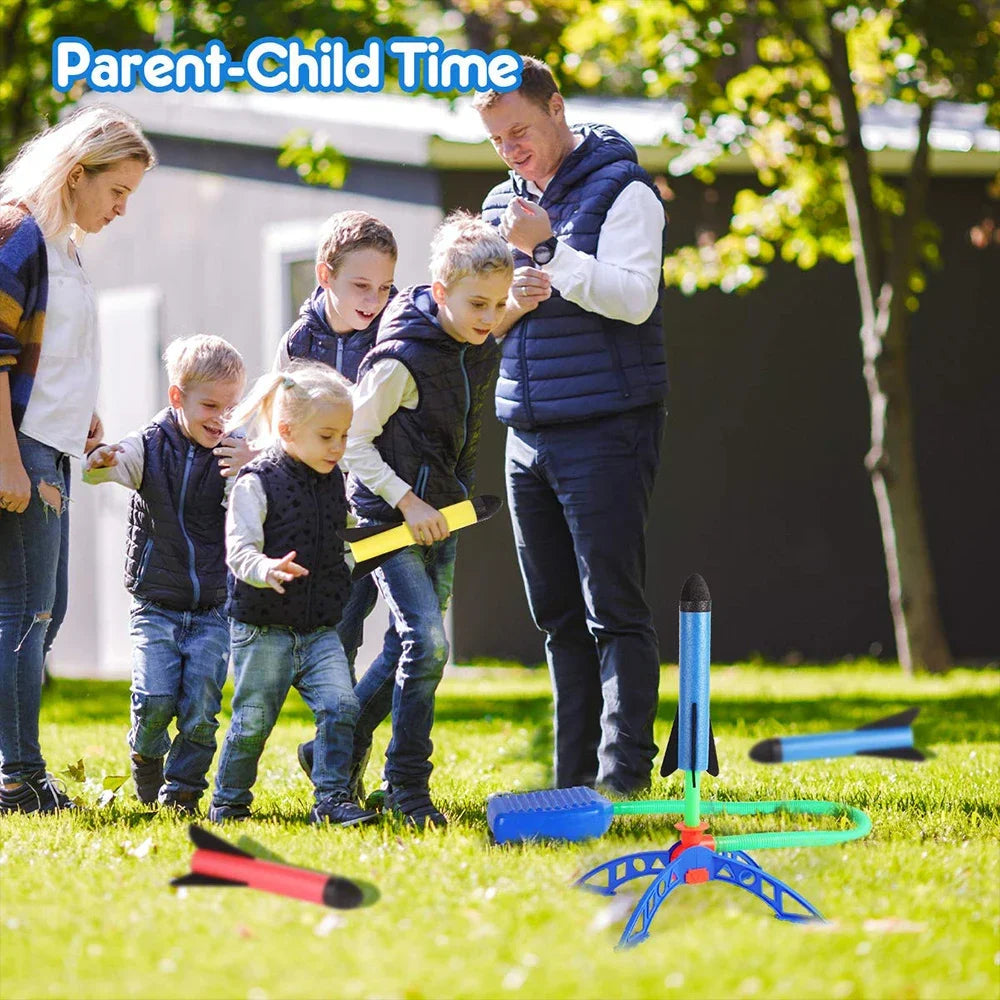 Kids Outdoor Rocket Foot Pump Outdoor Air Pressing Soaring Rocket Suit Jumps Air Powered Rocket Launcher Game Children Toy Gifts 