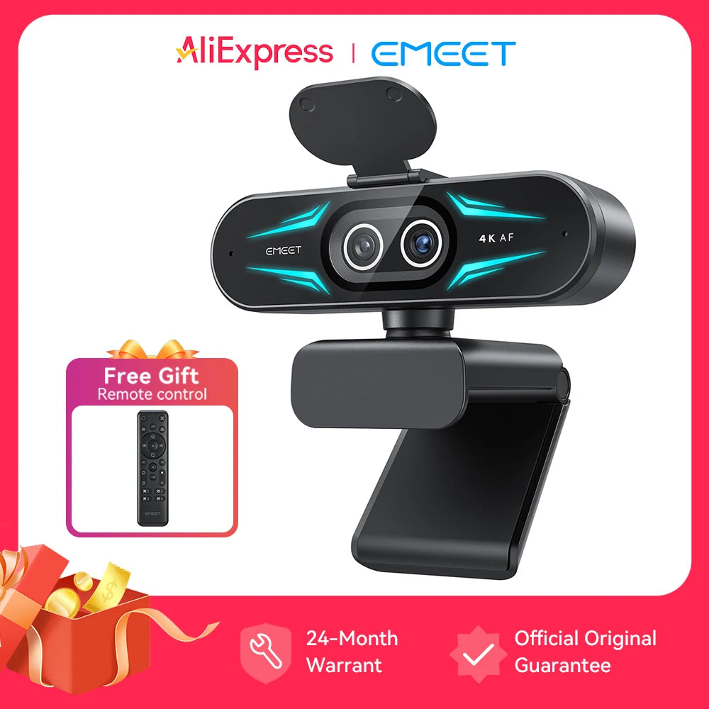 4K Webcam with Autofocus, Dual Mics & RGB Light for Streaming