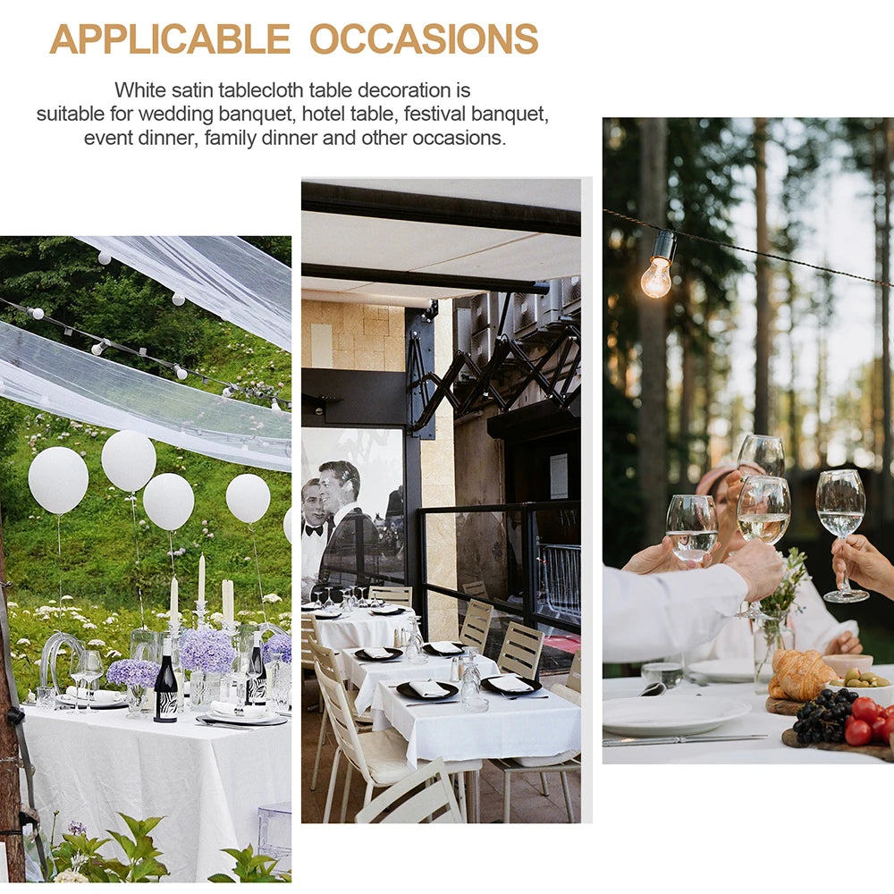 Rektangulär satinbordsduk för bröllop, fester och matborddekoration