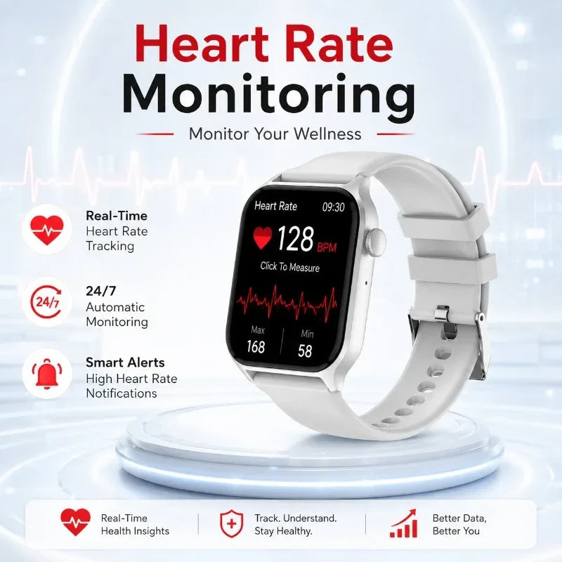 For Android IOS Users WETECH WX16 Smart Watch Bluetooth Call Internal Mic Touch Screen 123 Sport Modes Heart Sleep Stress Tracking Fitness Wristwatch 7-Day Battery White Black Two Colors Available