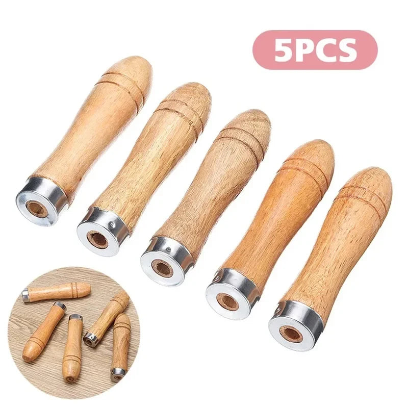 Wooden File Handle, 5-Piece Replacement Grip Set, 9 cm