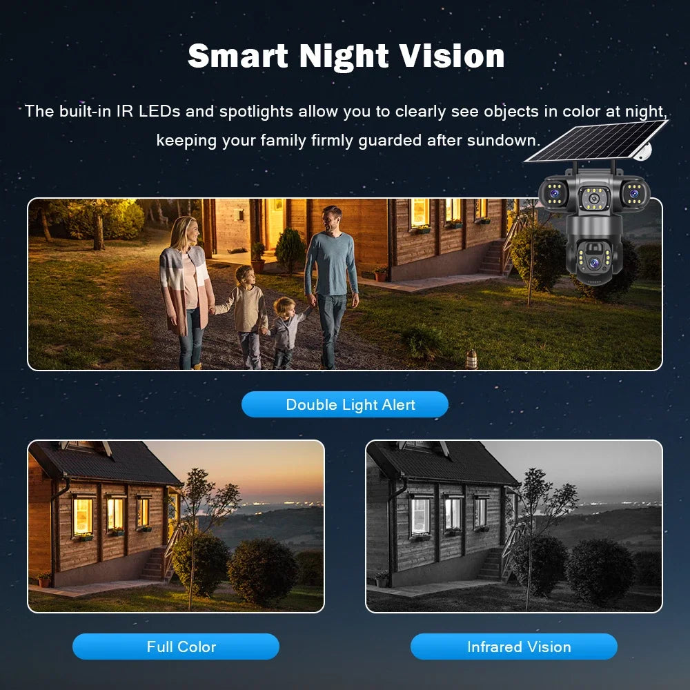12MP Solar Outdoor PTZ Security Camera Triple Lens 360° Wireless