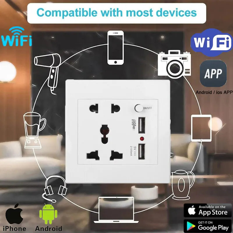 Wi-Fi Smart Socket with Dual USB Ports for Easy Home Control