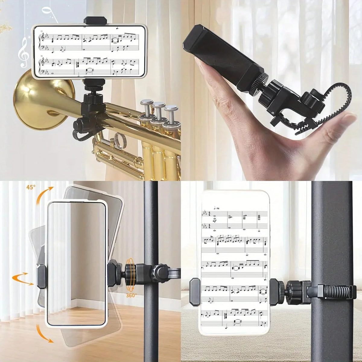 Clamp-On Phone Holder for Brass Instruments