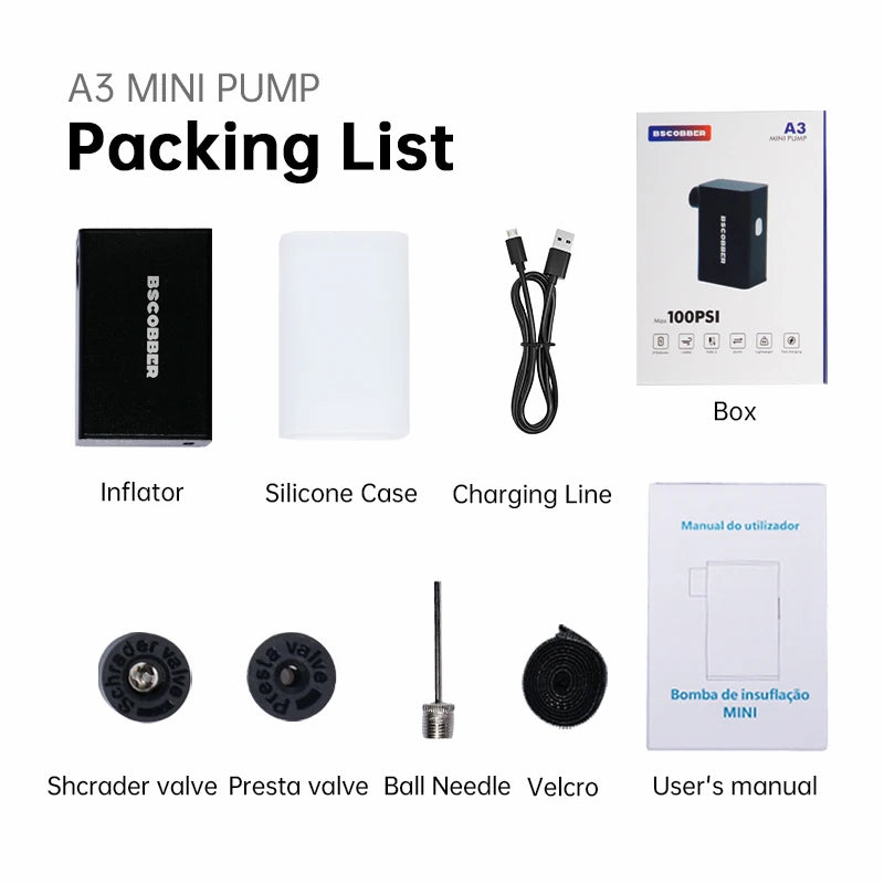 Portabel elektrisk cykelpump 100 PSI mini luftkompressor