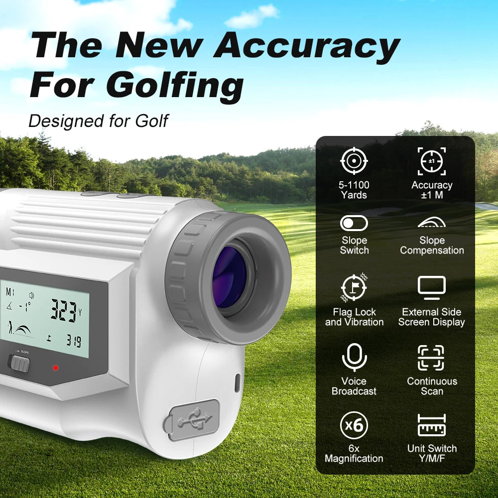 NOHAWK Golf Laser Rangefinder USB Rechargeable with Slope Compensation For Golfer Range Finder Hunting Monocular 