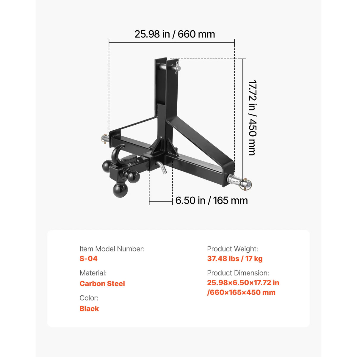 SucceBuy Attelage de remorque à 3 points avec récepteur 2 po 3pt vers 1 Tracteur 3000lbs Compatible avec Kubota Mahindra Ford Yanmar John Deere