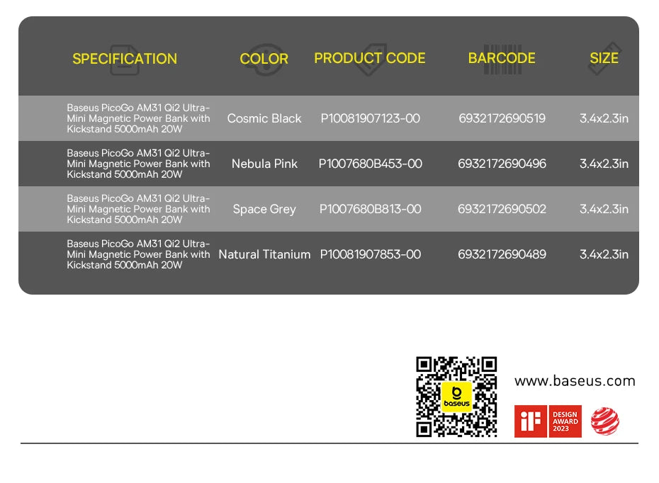 Baseus Qi2 Magnetic Power Bank with Kickstand 5000mAh