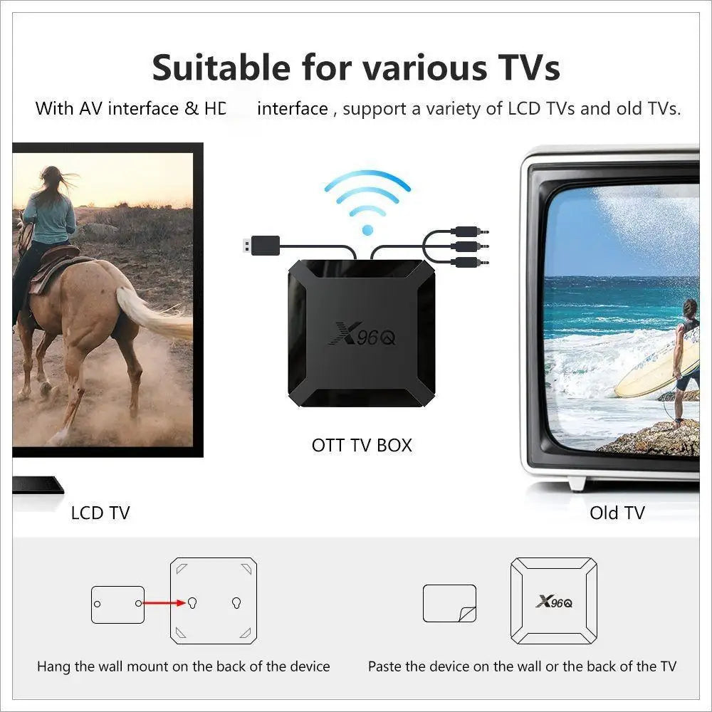 X96Q Android 10.0 TV Box, 2GB DDR3, 16GB EMMC, 4K Ultra HD, Allwinner H313 Quad-Core ARM Cortex-A53, Wi-Fi, Mini Smart Media Player Set-Top Box, with IR Remote Control, Compatible with Various LCD TVs and Older TV Models