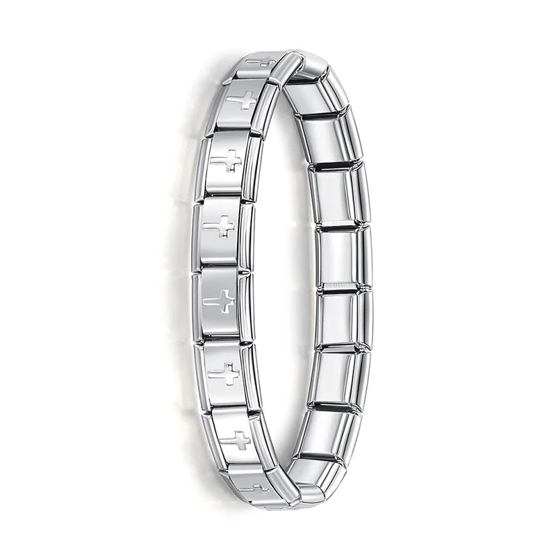 Hapiship New Women's Jewelry 9mm Width Itanlian Elastic Charm Bracelet Fashion Stainless Steel Bangle ST- 