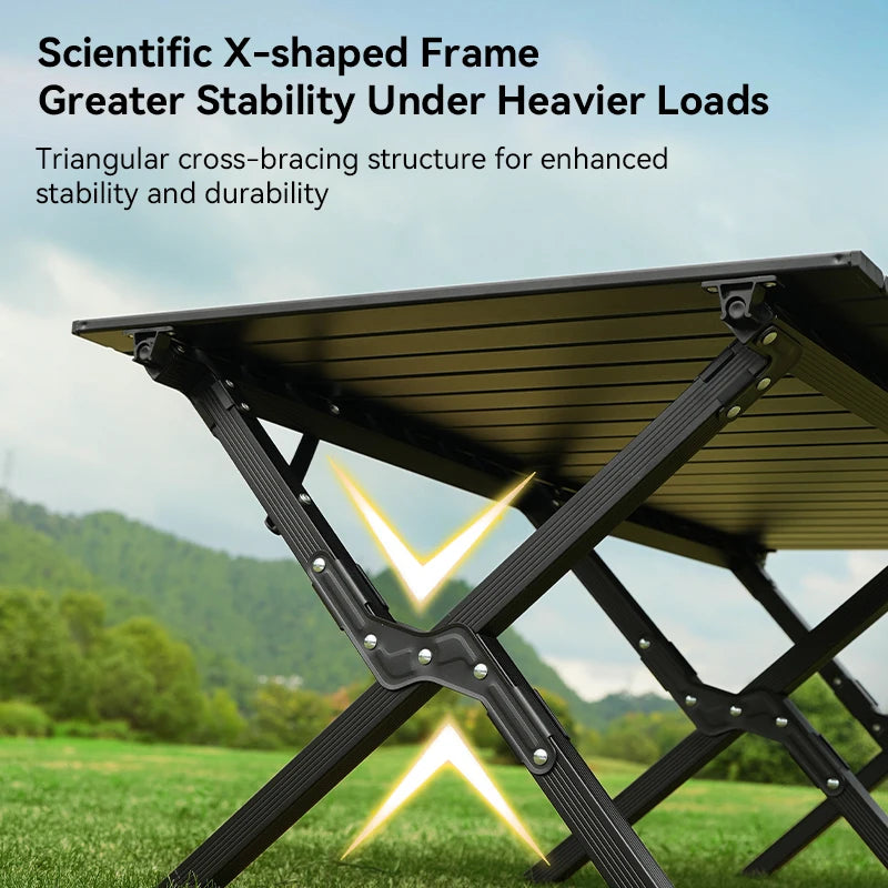 Aluminum Folding Camping Table for 6, Roll-Up Outdoor Use