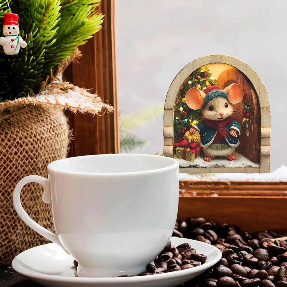 Cute Christmas Small Mouse Wall Stickers Xmas Decoration For Home Noel Navidad Merry Christmas Decor 2025 Happy New Year 2026 