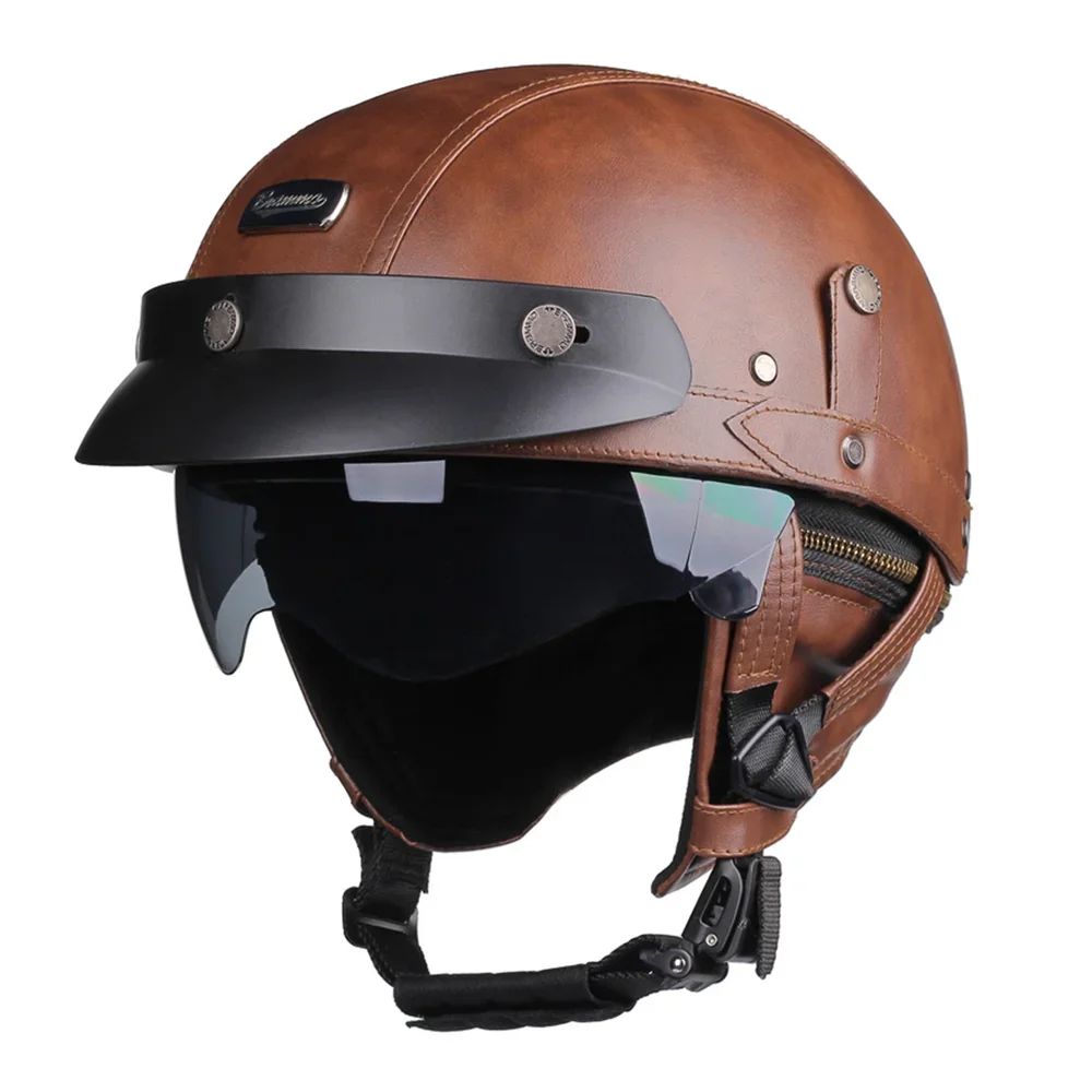 Retro Motorcycle Helmet DOT Certification Moto Helmet Men Women Half Helmet HD Lens Casco Four Seasons Riding Scooter Capacetes 