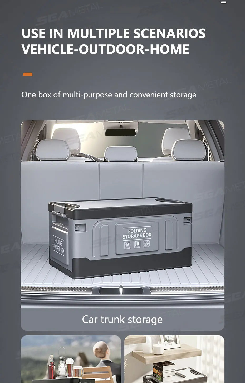 SEAMETAL Large-Capacity Foldable Storage Box for Car Trunk Organizer 61L Large-Bearing Thicken Storage Box for Camping/Fishing