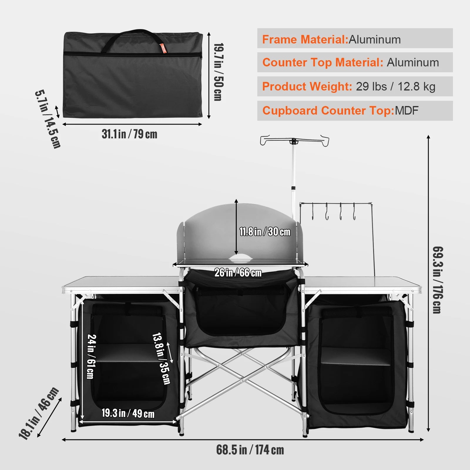 SucceBuy Camping Køkkentafel Skab Folding Cooking Storage Rack X-formet Aluminiumlegering Bracket til BBQ Picnic Havebord