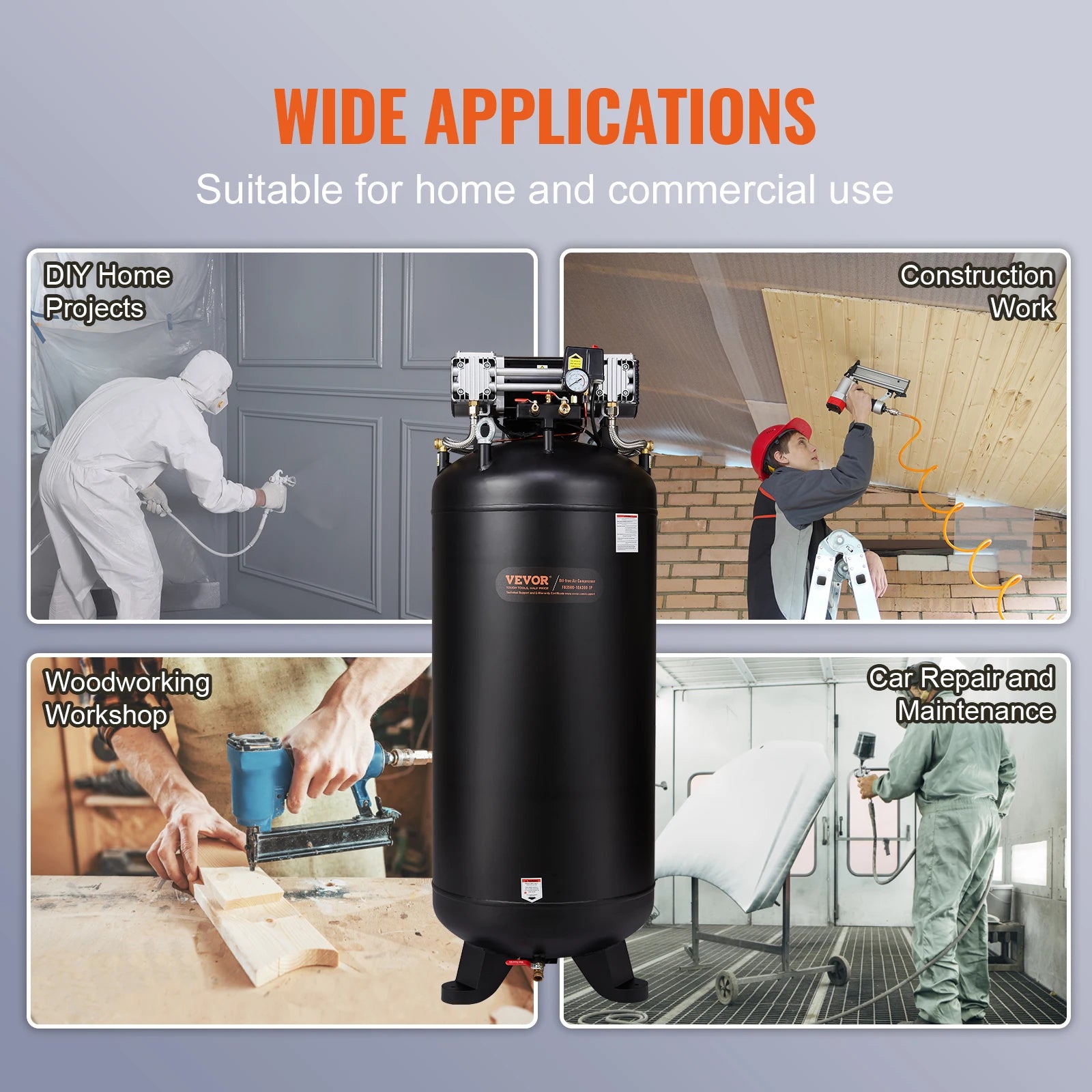 SucceBuy 80 gallon luftkompressor 6,5 HP 145 psi oljefri luftkompressor Ultra tyst kompressor för industriella arbetsplatser Autoreparation