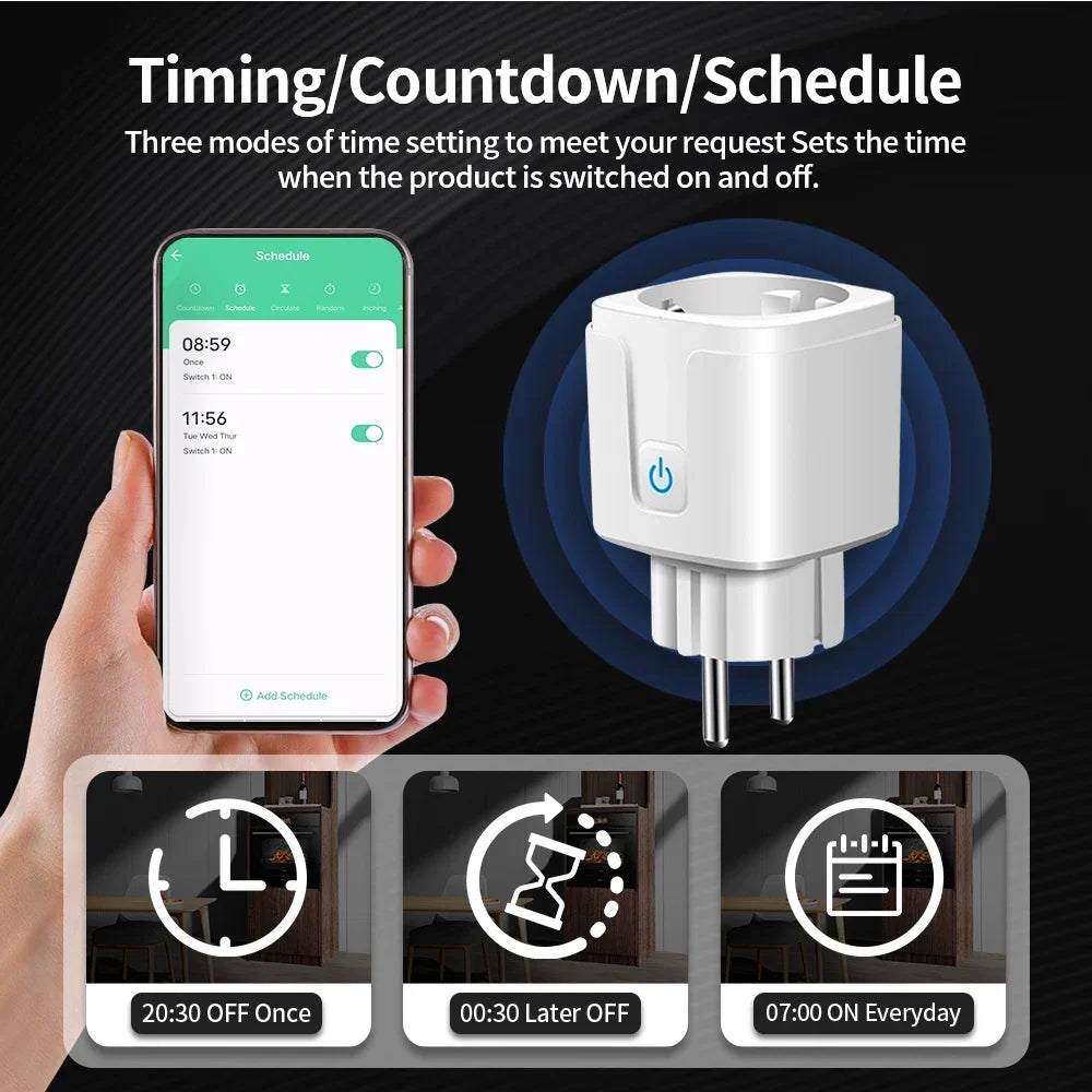 TNCE Tuya WiFi/Zigbee Smart Plug 16A/20A EU Smart Socket With Power Monitoring Timing Function Work With Alexa GoogleHome 