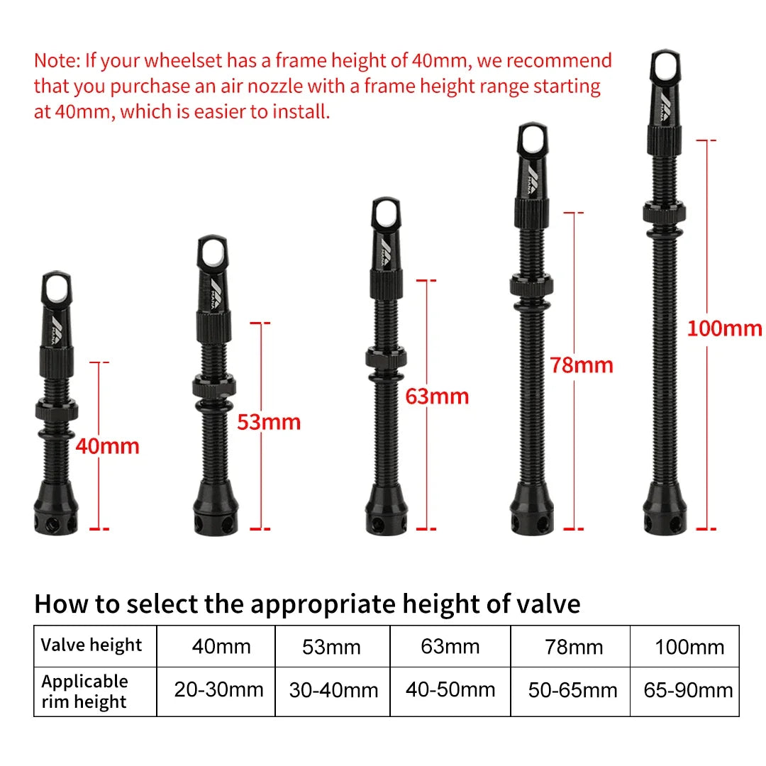 Válvulas Tubeless Presta MANA — Par, 40–100 mm