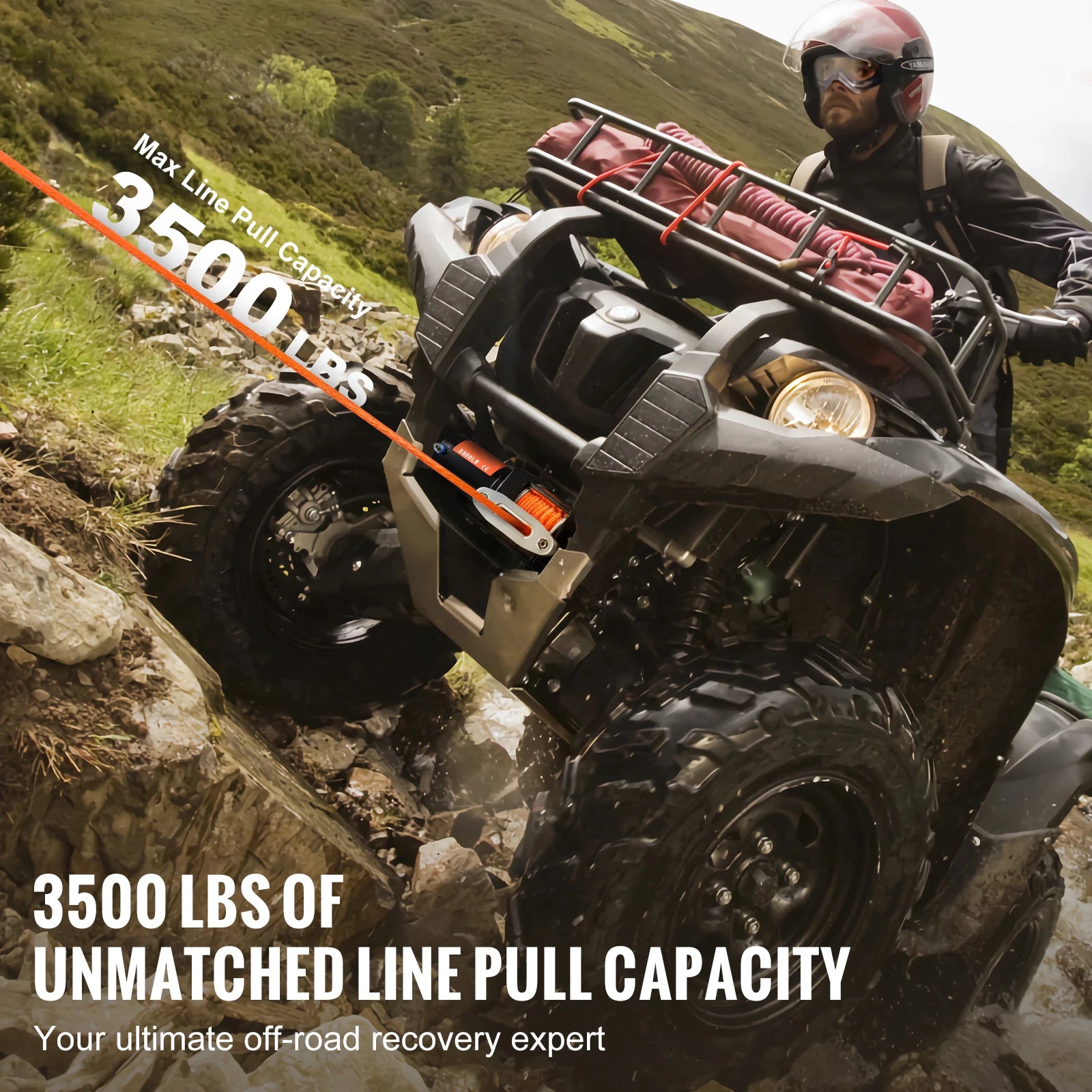 Verricello elettrico per ATV da 3500 lbs con fune sintetica da 39 ft e controllo cablato