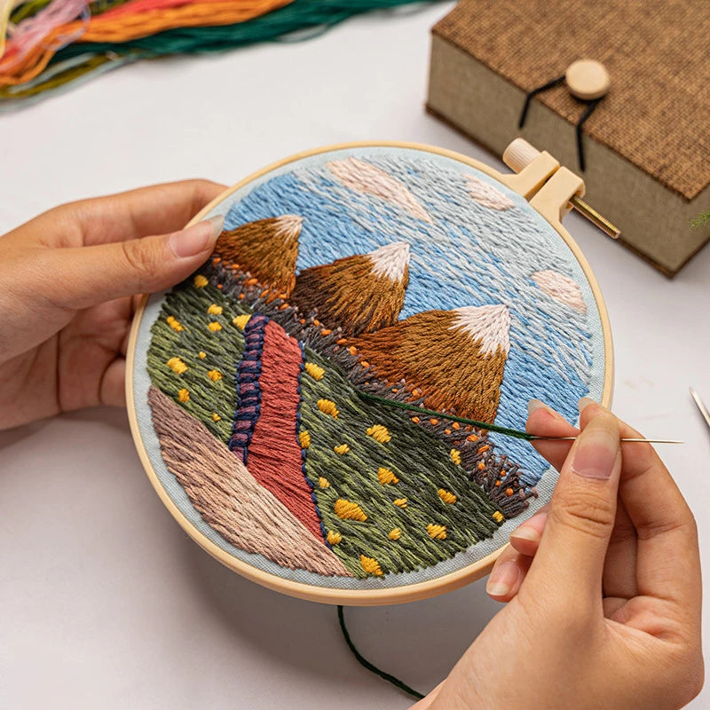 Printed Landscape Embroidery Kit, Hoop Options