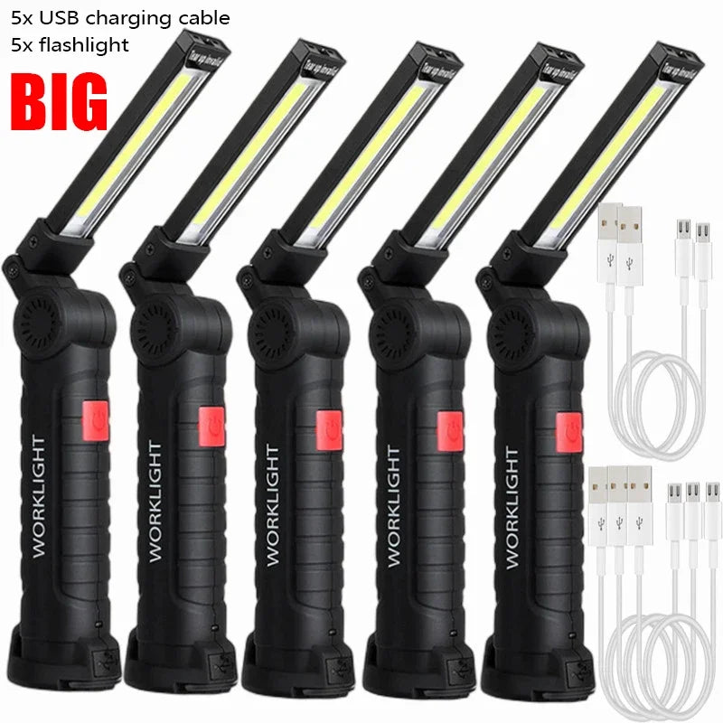 Portable COB LED Flashlight USB Rechargeable Work Light