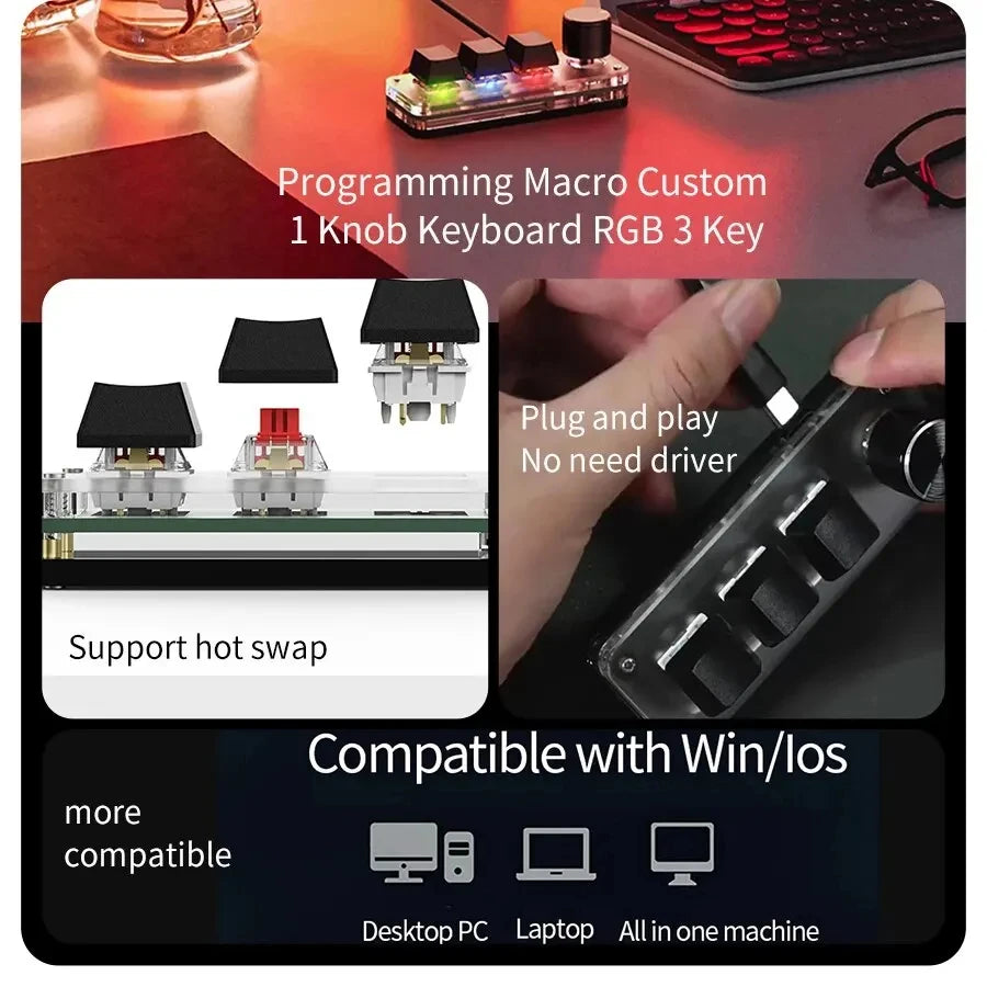Three-Key Programmable Macro Pad with Knob