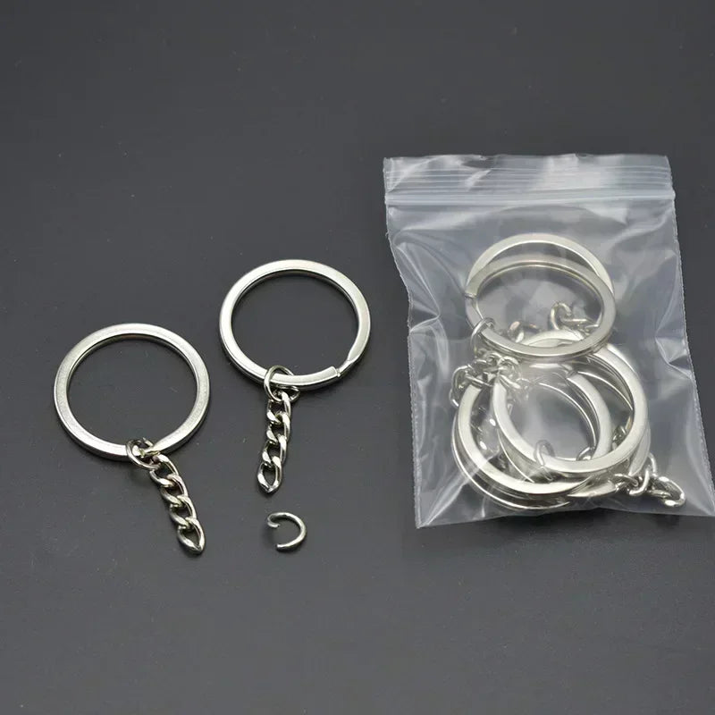 50/200Pcs Stainless Steel Metal Blank Keyring DIY Jewelry Accessories Metal Keychain Ring Hang Chain Car Doll Pendant Hang Chains