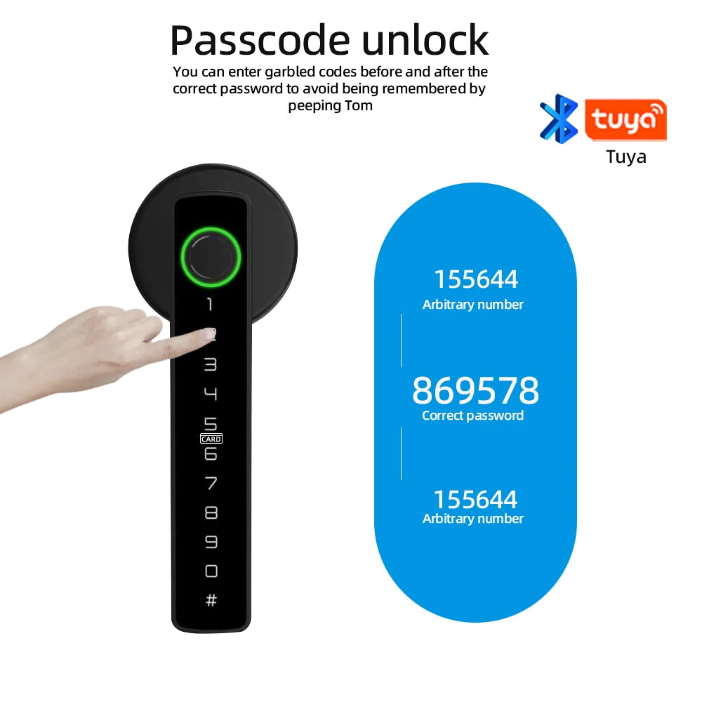 RAYKUBE M5 Tuya BLE Smart Fingerprint Door Lock Digital Electronic Lock with Password/Key/IC Card/ Smartlife/ Tuya APP Unlock 