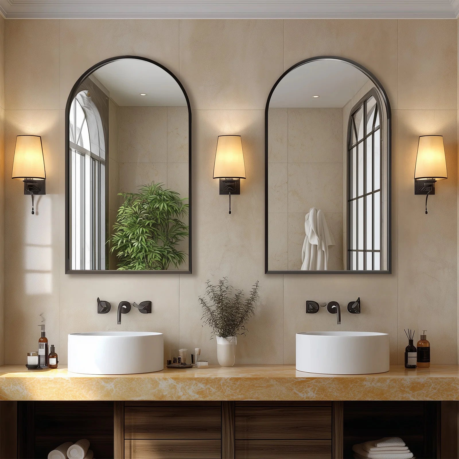 JHK 26"x38" obloukové zrcadlo s kovovým rámem pro zavěšení na zeď, skleněné zrcadlo, moderní nástěnná dekorace do ložnice a předsíně