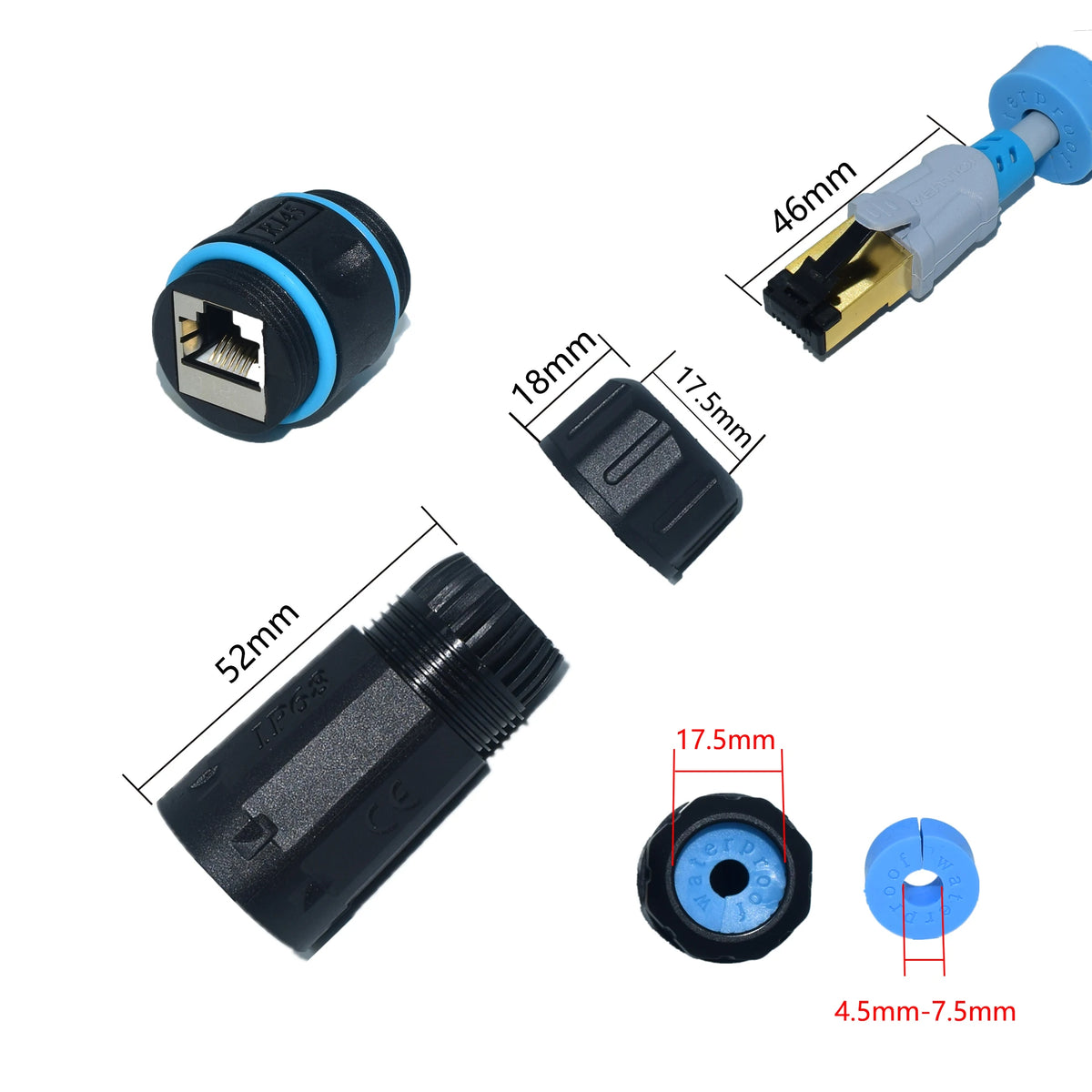 Sealed RJ45 Ethernet Coupler - Cat6/6A/7 Options