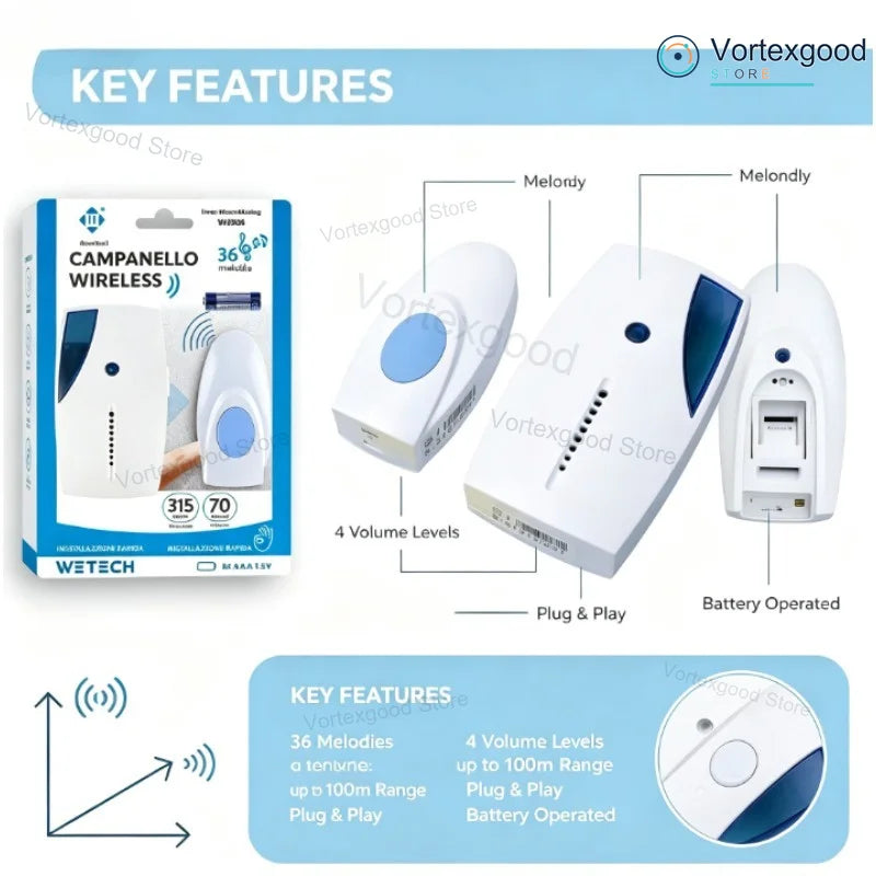 Wireless Door Alarm & Doorbell Set, 110dB Window Security Alarm and 36-Melody Wireless Doorbell, 100m Range, Easy Installation for Home Office Shop Security
