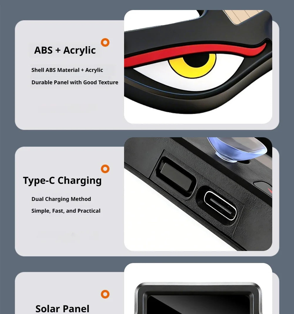 SEAMETAL Car Dynamic Expression Light Neon LED Solar Type-C Rechargeable Wireless Devil's Eyes Light Smart Sensor Universal Fit