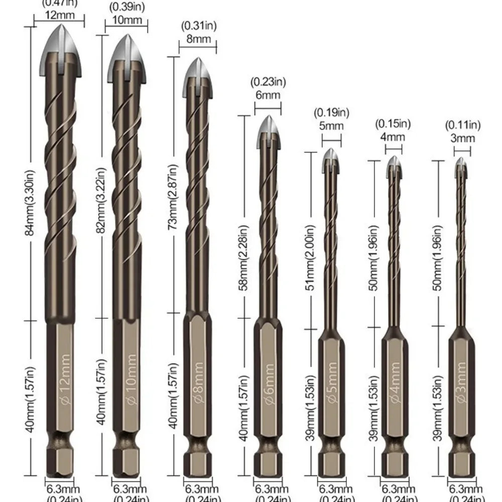 Seven-Piece Carbide Tile and Masonry Drill Bit Set