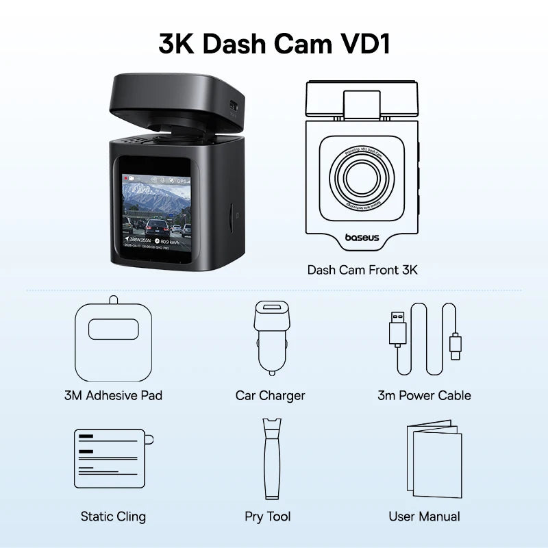 Baseus 3K Dash Cam VD1 Front and Rear Cam HD Built-in GPS Galileo Supercapacitor Car DVR Car Camera Recorder Support 24H Parking 