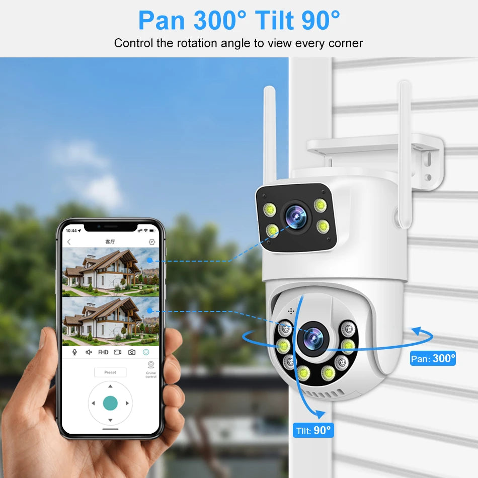 6MP PTZ WiFi IP Camera Dual Lens Dual Screen Outdoor Security Camera