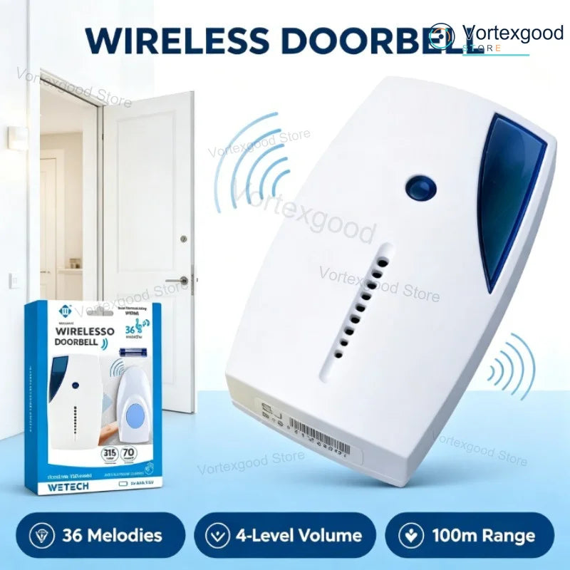 Wireless Door Alarm & Doorbell Set, 110dB Window Security Alarm and 36-Melody Wireless Doorbell, 100m Range, Easy Installation for Home Office Shop Security