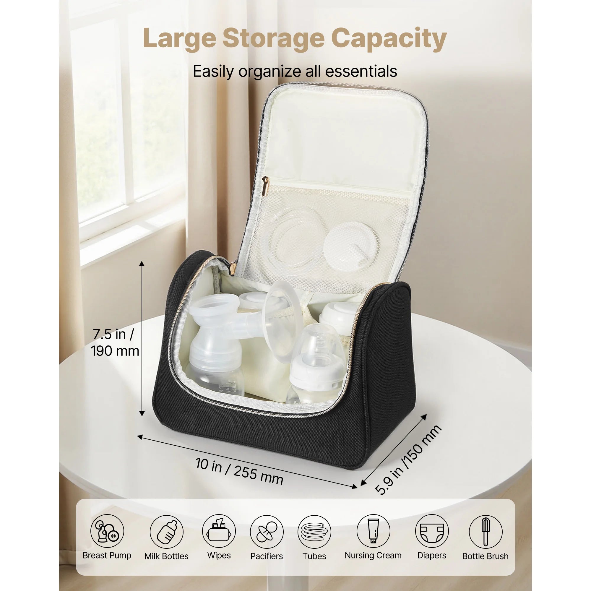 Portable Breast Pump Bag with Insulated Storage & Waterproof Mat