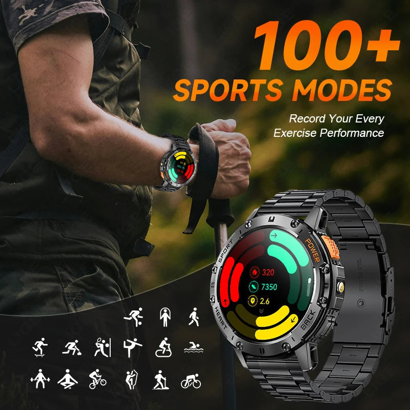 For Android ios New AMOLED Smart Watch Men with Flashlight Sports Waterproof Fitness Tracker Bluetooth Call Smartwatch Man+Box 