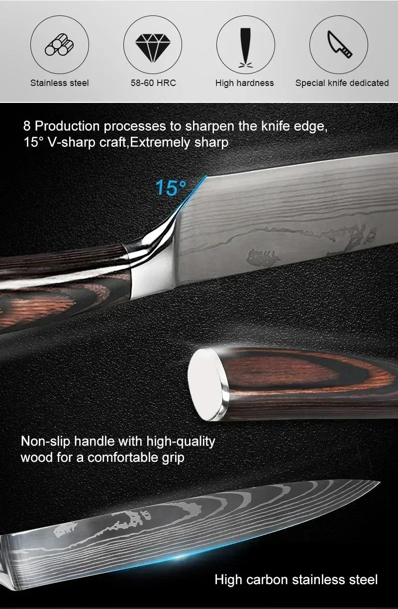 Professional Damascus Kitchen Knives Japanese Santoku Cleaver Slicing Knife Stainless Steel Boning Knife Butcher Cleaver Knife 