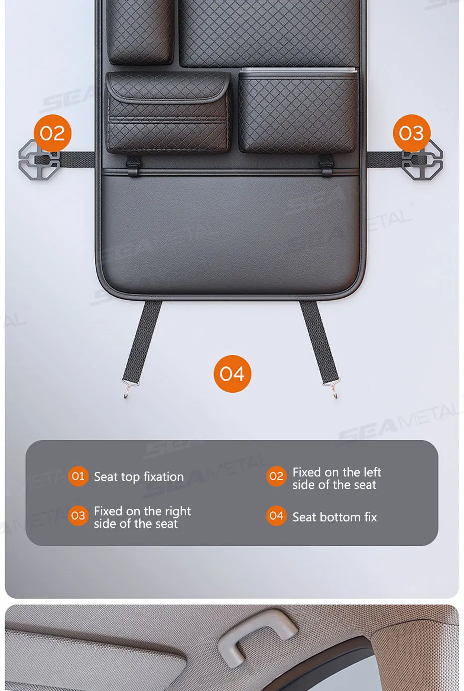 SEAMETAL Luxury Car Seat Back Storage Bag Multifunction Backseat Organizer Storage Pocket Wear-Resistant Seat Anti Kick Guard